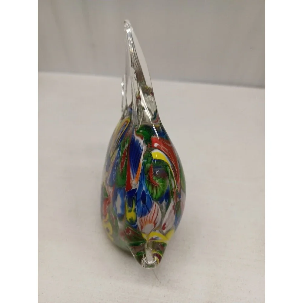 Murano Millefiori Style Art Glass Angel Fish Paperweight MultiColor Hand Crafted